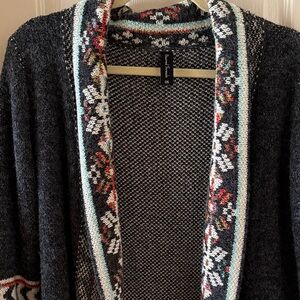 Sacred Threads Dark Gray long Cardigan with Snowflake Design